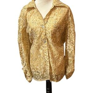 Ruby Rd Gold Button Down Shirt with Notched Collar and Cuffed Sleeves